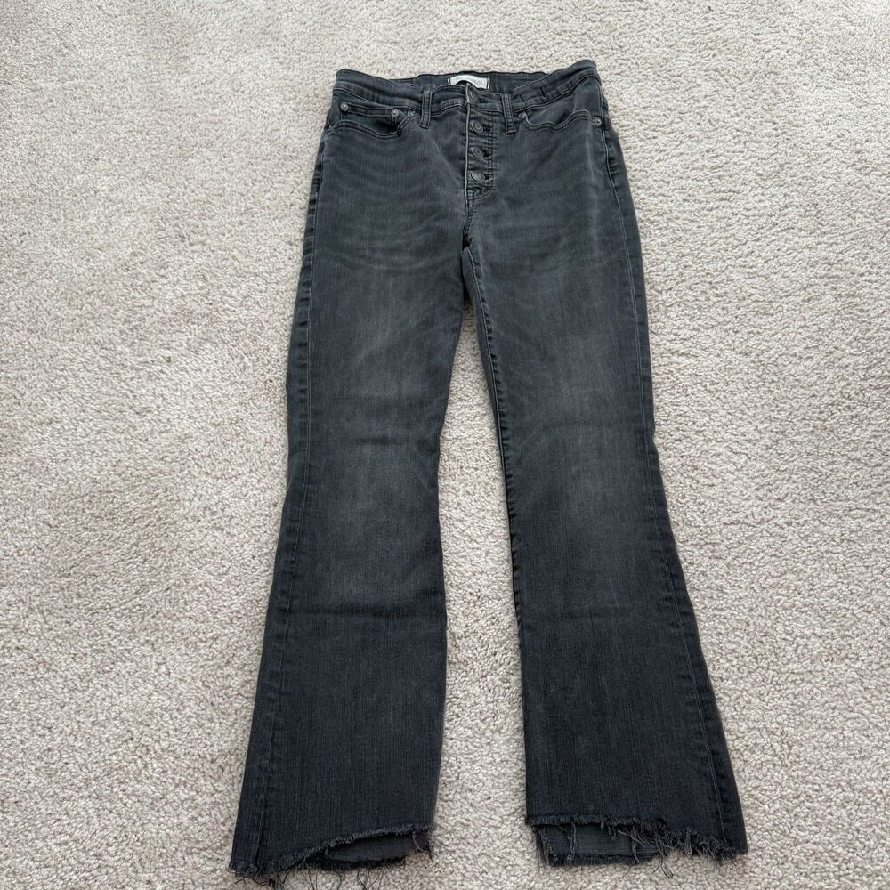 Madewell Cali Demi Boot Cut Jeans Black Sz 28 Stretch Button Fly Raw Hem